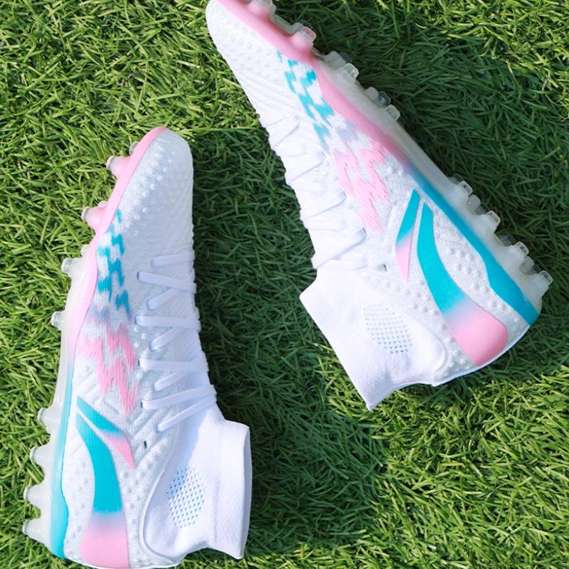 Li Ning Comfortable And Breathable MG Soft Ground Football Shoes Men Football Shoes White Blue Pink YSFU013-7