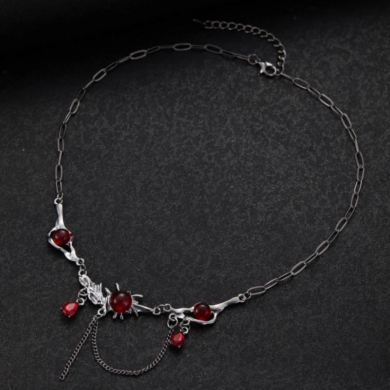 Gotische Rote Dornenherz Geometrischer Anhänger Kettenhalskette, Personalisierte Hip Hop Trend Schmuck Accessoires für Damen Halloween Party