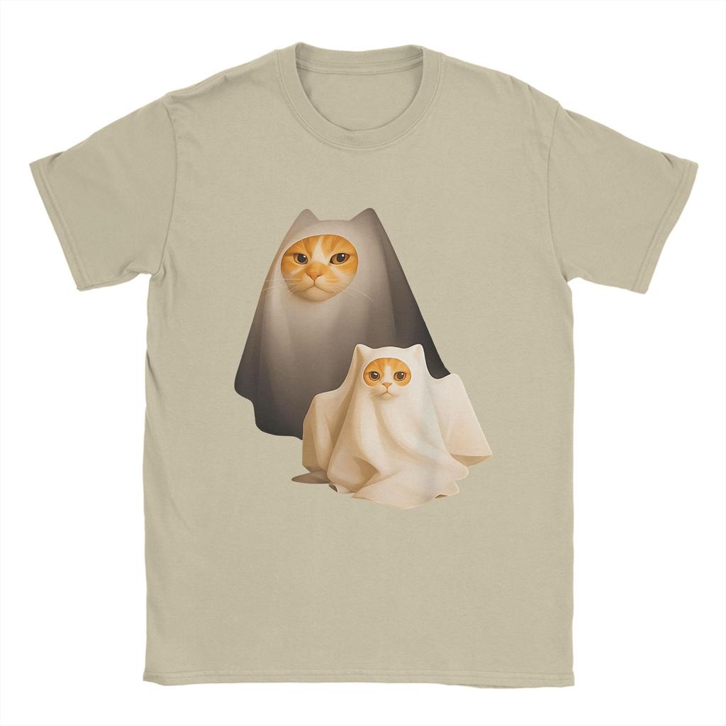 Ghost Cat Meme Halloween Cotton T Shirt For Man Summer Streetwear T-Shirts O-Neck Novelty Tees Big Size Custom DIY Tops