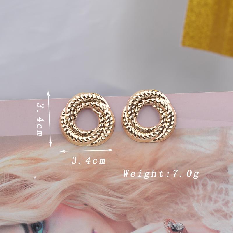 Trendy Simple Twisted Round Circle Stud Earrings for Women Uneven Stripe Metal Retro Europ Statement Zircon Golden Copper Color