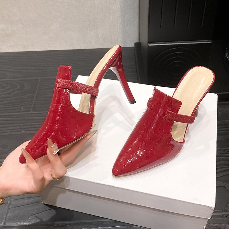 Fashion Spring New Baotou Slippers for Women Fashion Pointe Deep Mouth Slip-on High-heeled High-heel Sandals with Anti-slip Resistance