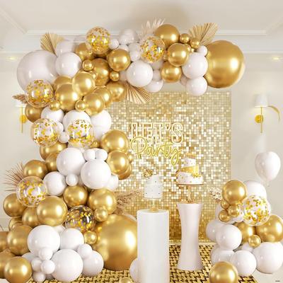 Wedding Anniversary White Balloons Garland Metallic Gold Confetti Balloon Arch Kit Home Birthday Party Baby Shower Decoration