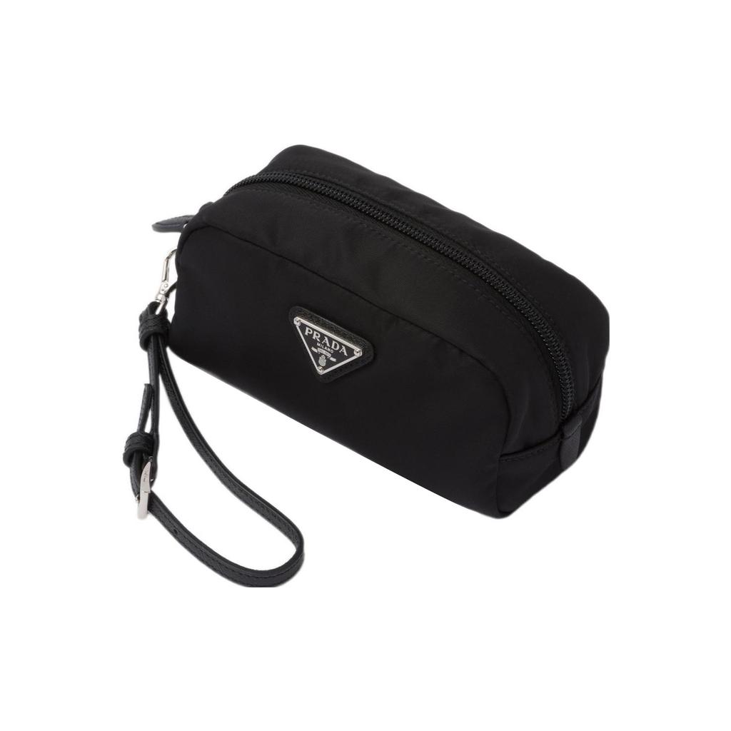 Prada Re-Nylon Enamel Triangle Logo Clutch Unisex Clutch Black 1NS175_R067_F0002