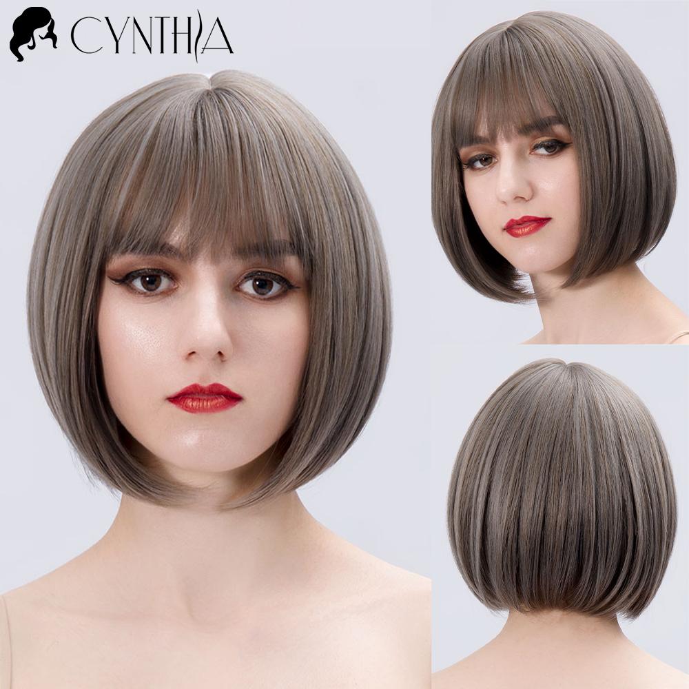 Green Short Bob Hair Synthetic Wig For Woman With Bangs Blonde Ombre Pink Cosplay Lolita Party Heat Resistant Daily Natural Hair