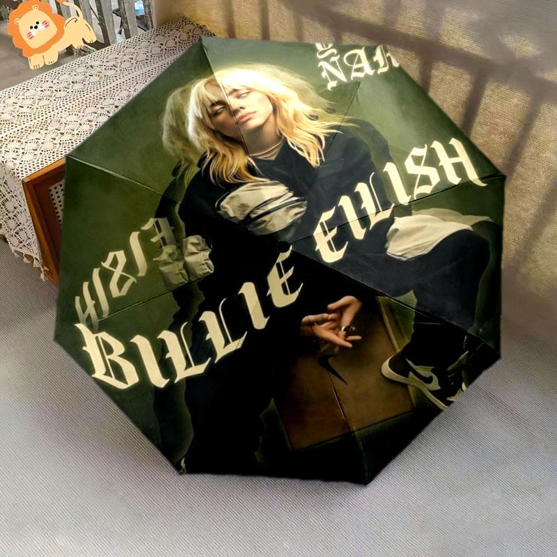 1 PC Automatic Folding Umbrella - Billie Eilish Custom Name Pattern, Portable & Foldable Design with 8 Ribs, Christmas Birthday Gifts