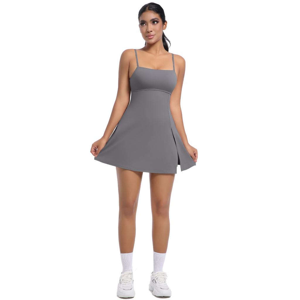 Anti Glare Base Sports Dress With Chest Cushion, Breathable Outdoor Golf Backless Camisole, Yoga Tennis Skirt For Women