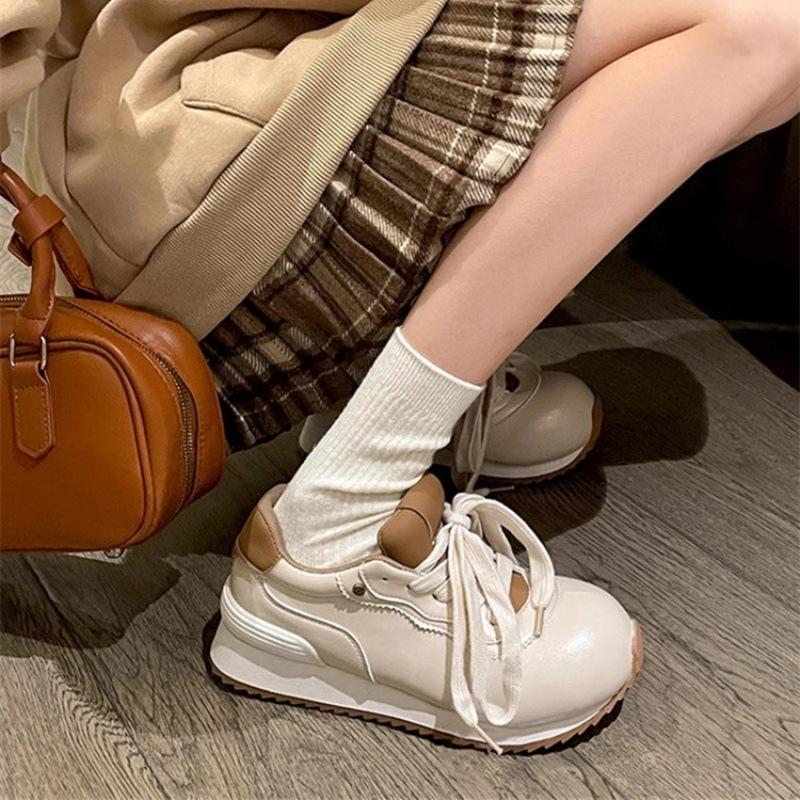 2025 early spring retro wind big head shoes women's new thick-soled heightening casual sports shoes versatile casual shoes