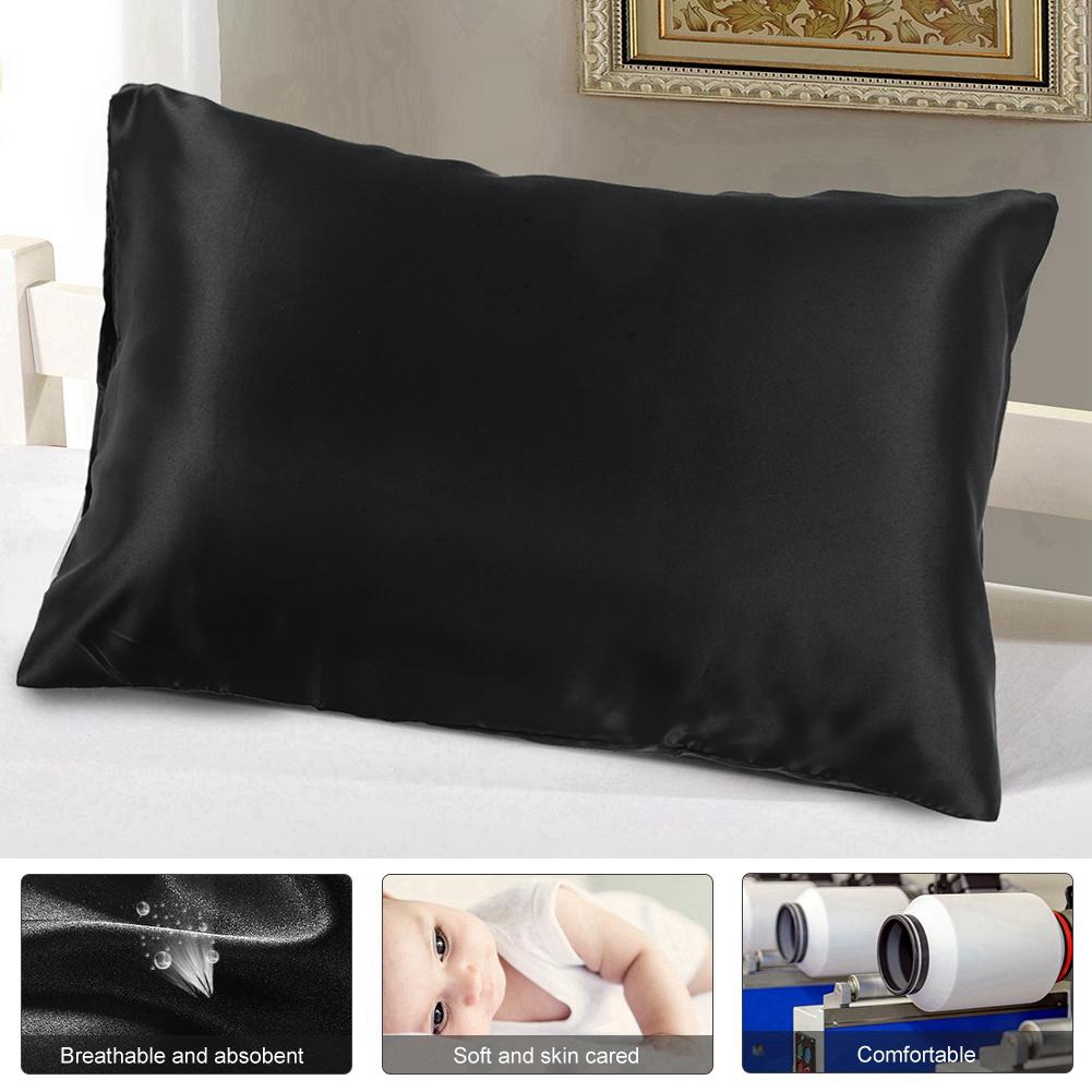 Bedding Luxury Soft Silky Satin Pillowcase Black With Zipper UK US Queen 51*76*2 Cm