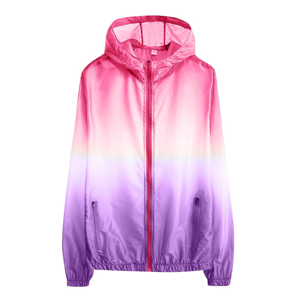 Women's Fashion Gradient Printed Hooded Tops Outdoor Sunscreen Coat