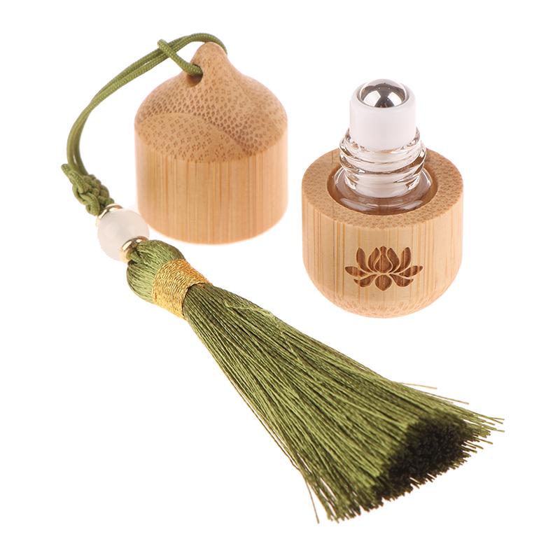 1 ml Bambusroller Leere Flasche Hautpflegebehälter Antiker Stil Roll-on-Flaschen Kleine Parfüm Ätherisches Öl Mit Anhänger