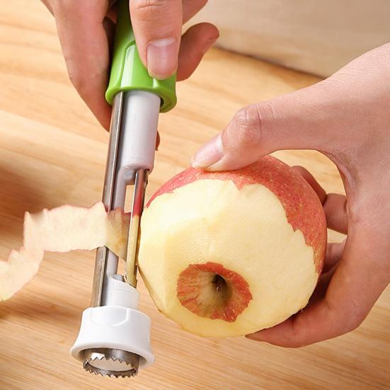 Pelador Descorazonador de Frutas 2 en 1 con Doble Hoja Dentada Descorazonador de Verduras de Acero Inoxidable Mango Ergonómico Herramienta de Cocina