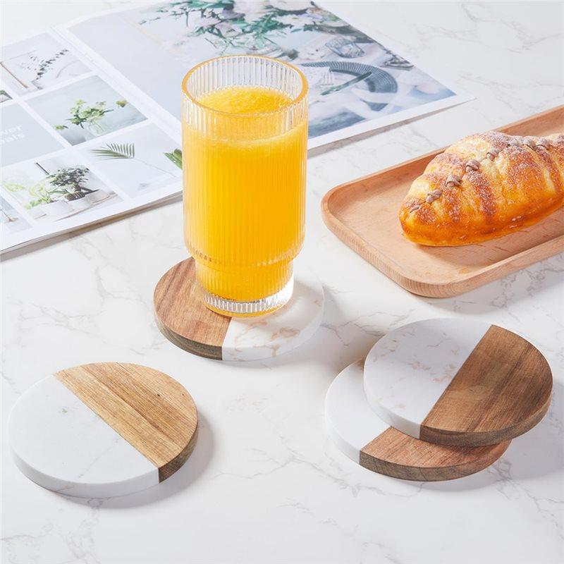 CYCLI-Elegant Design Wooden And Marble Coaster Set For Coffee Tables, Ideal Perfect For Protecting Furniture