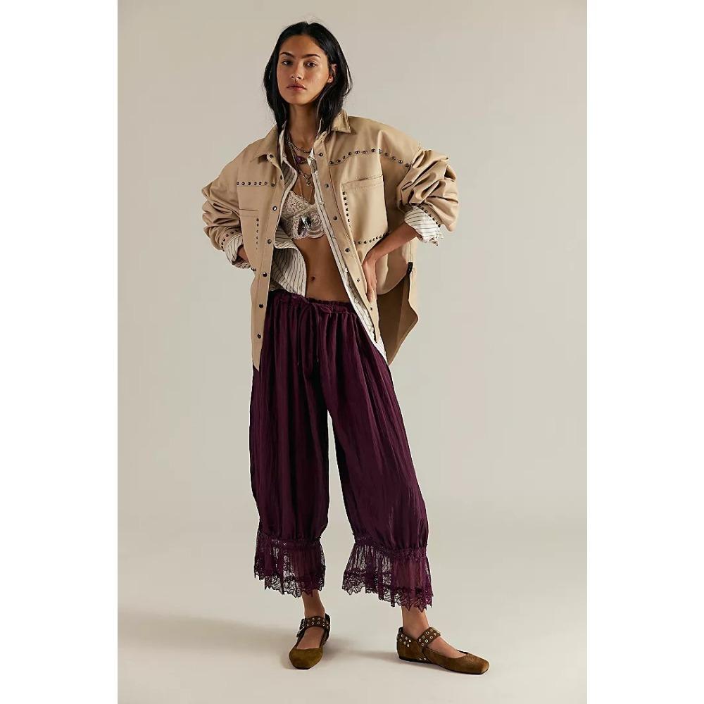 Europe, America, early spring, hollow lace lace-up loungewear women s comfortable and skin-friendly pajamas and pants M бордовый
