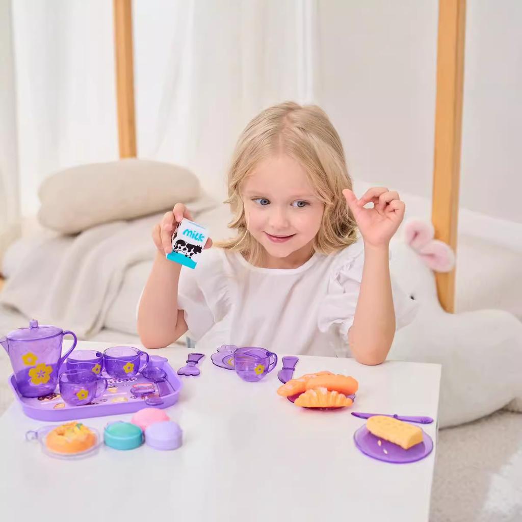 25Pcs Family Kitchen Utensils, Tea Set, Plaything For Kids Storage Box, Afternoon Tea, Desserts, Food, Children'S Set