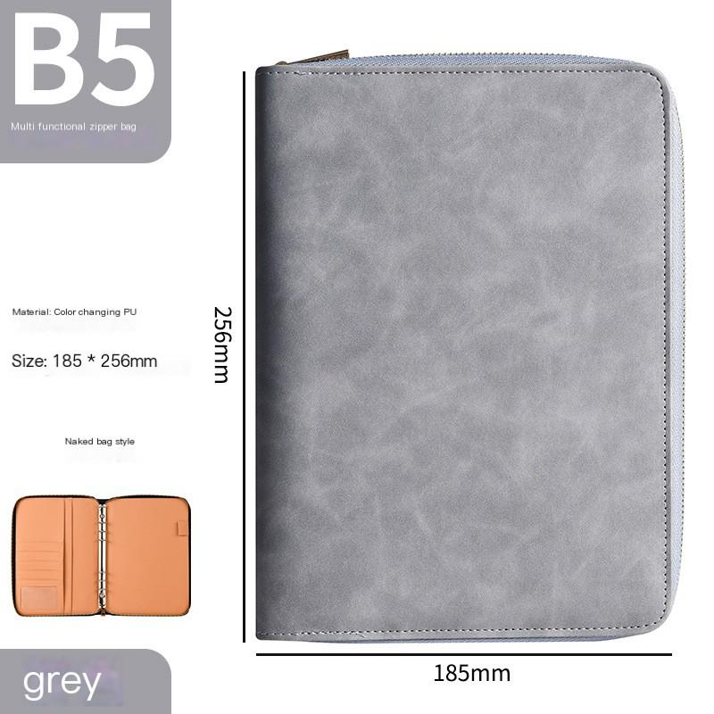 Fine Faux PU Leather Hardcover Gift Zipper 6 Rings Loose-leaf Spiral Notebook Retro B5 Organizer/Planner