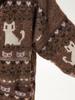 Women's Coffee Fair Isle Cat Knit Cardigan: Autumn/Winter, Loose Fit, Long Sleeve.