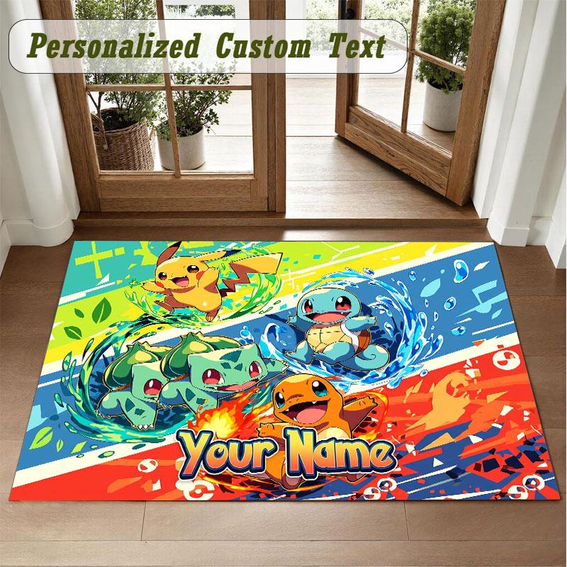 Crystal Velvet Square Rug Custom NamePokémon Pattern Non Slip Home Floor Decor Rug