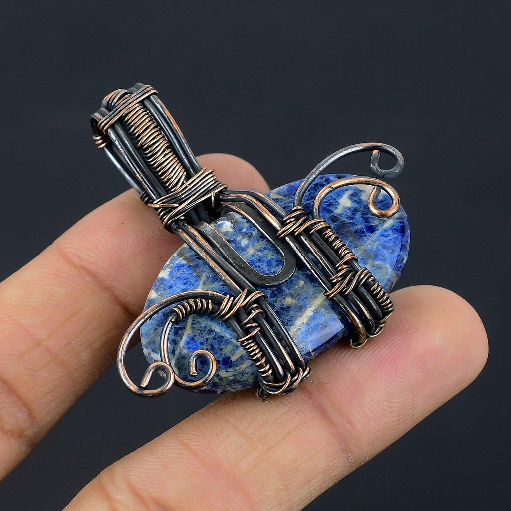 Sodalite Pendant, Gemstone 999 Copper Wire Wrapped Jewelry Pendant, Handmade Jewelry Birthstone Pendant, Gift For Him