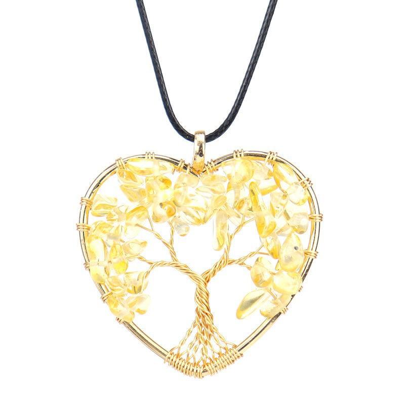 Color-Preserving Gold Hand-Wound Crystal Gravel Peach Heart Tree Of Life Necklace Heart-Shaped Pendant N55