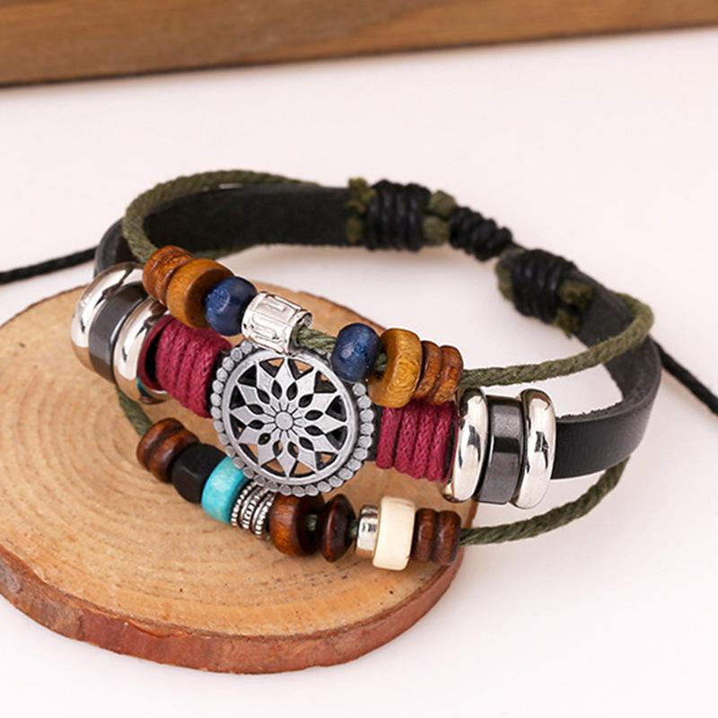 Vintage Personalized Cowhide Bracelet Fashion Beaded Leather Bracelet