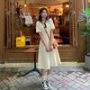 Academy style splicing button color matching polo collar dress high-end temperament women's A word medium and long dress