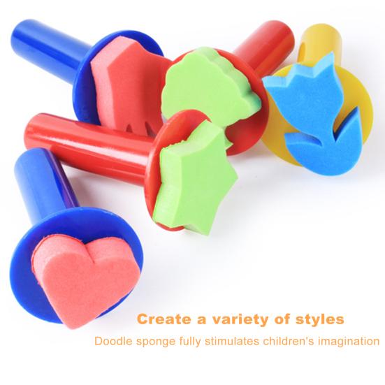 5Pcs Sponge Stamps Cute Shape Easy Using Plastic Handle Kids Craft Painting Stamp Brushes for Drawing