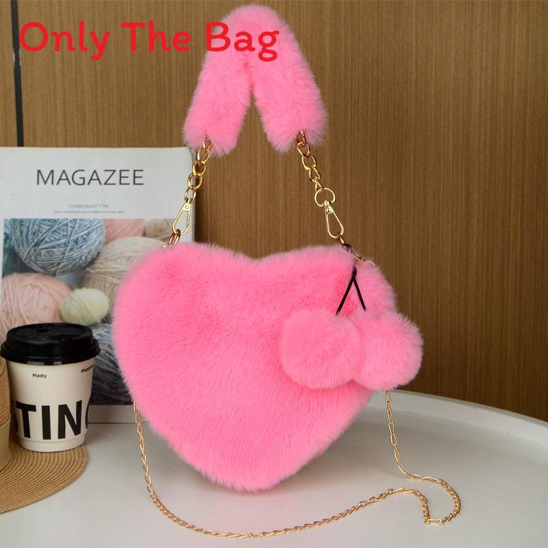 Plush Heartshaped Handbag For Women With Chain Strap And Large Capacity For Daily Use