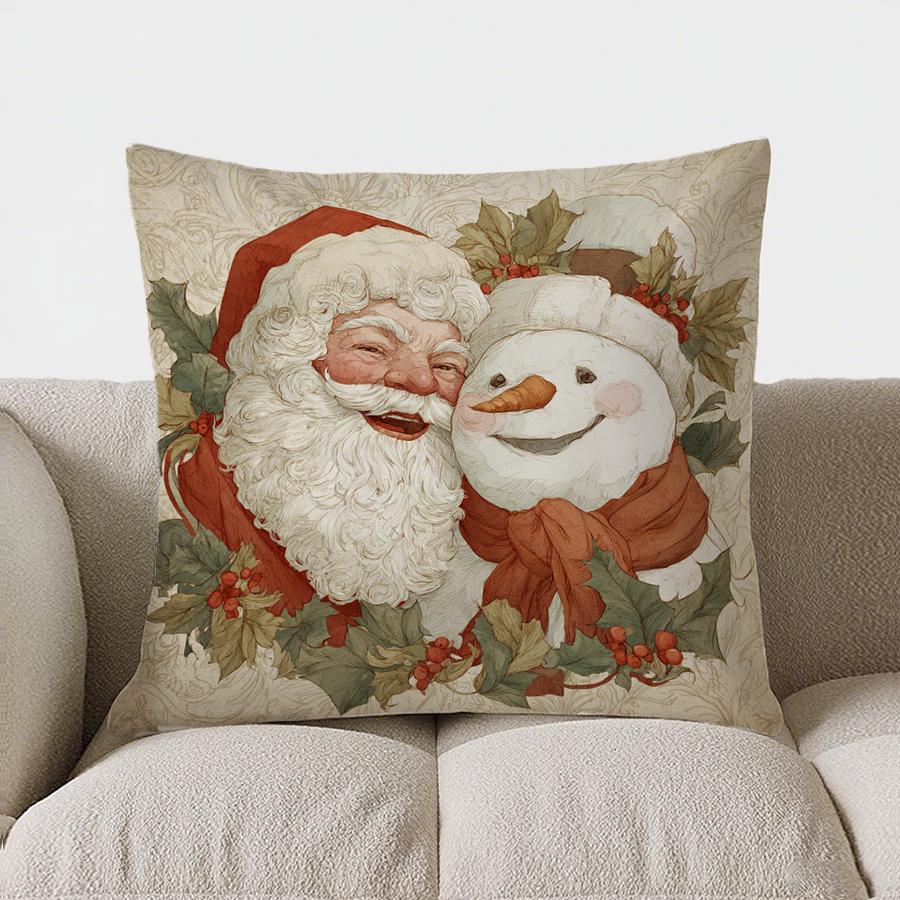Home Decor Santa And Snowman Christmas Cozy Pillow Pattern Cushion Cover Suitable For Sofa Bedroom Car Pillow Cover