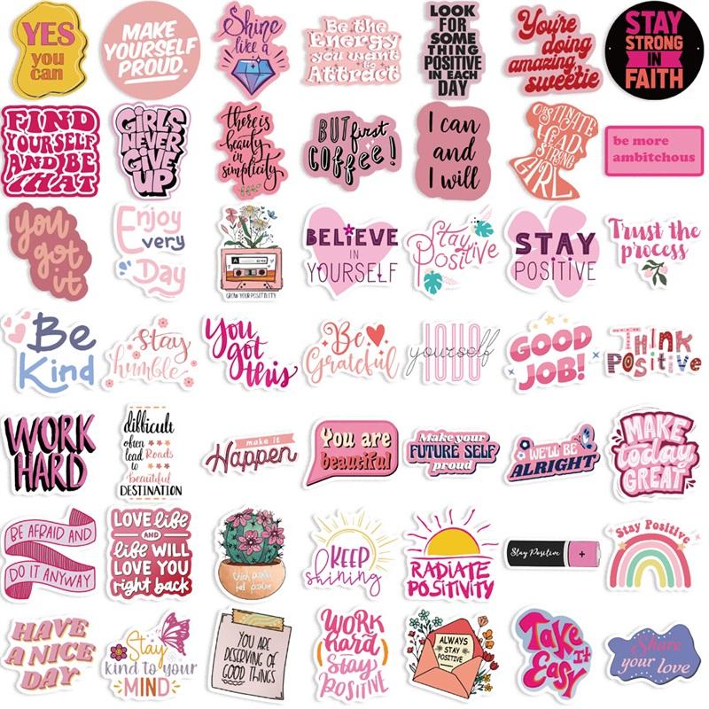 10/30/50PCS Kawaii Encourage Pink PVC Sticky Sticker Aesthetic DIY Stationery Decoration Scrapbooking School Supplies for Kids