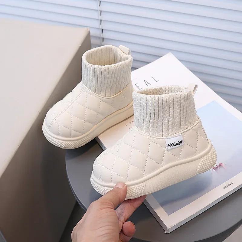 Boys Girls Snow Boots Non-slip for Winter Children Warm Boots with Thick Cotton 2024 New Fashion Kids Flat Shoes Solid Color