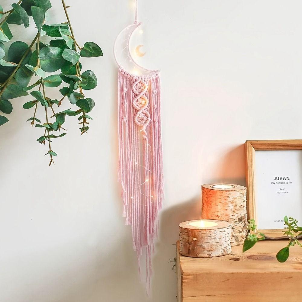 

Woven Knitted Dream Catcher Wall Hanging Bohemian Blanket Moon Shaped Tapestry Girls Bedroom