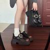 Thick-soled Thick-heeled Small Leather Shoes for Women's 2025 Autumn and Winter New British Style Polished Single Shoes Muffin Bottom Square B