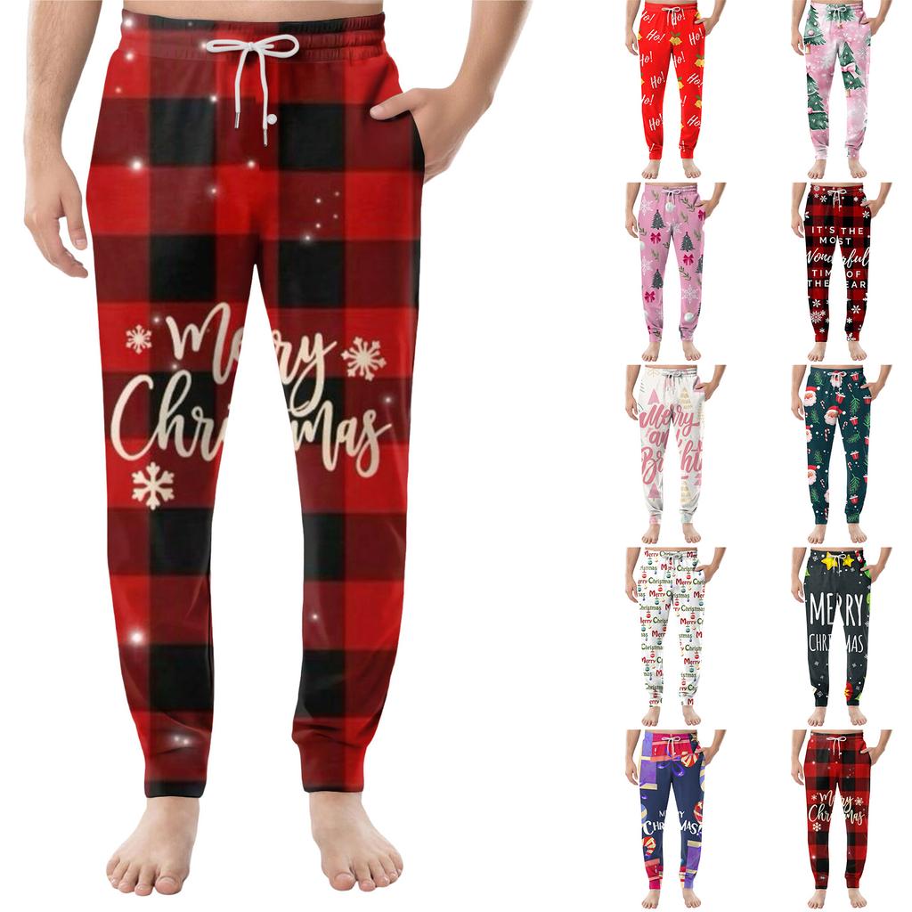 Men's Drawstring Pocket Casual Pants, Checkered Striped Printed Pocket Casual Pants, Home Sleeping Pants