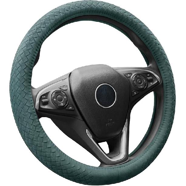 Suede Steering Wheel Cover With Upgraded Silicone Inner Ring, Anti Heat, Breathable, Anti-Slip, Leather Universal 14.5 To 15 Inch Steering Wheel