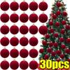 6cm Weinrot Samt Weihnachtsbaumkugeln für Weihnachtsbaum Beflockte Weihnachtskugel Hängende Anhänger Navidad Festival Party Hausdeko Zubehör