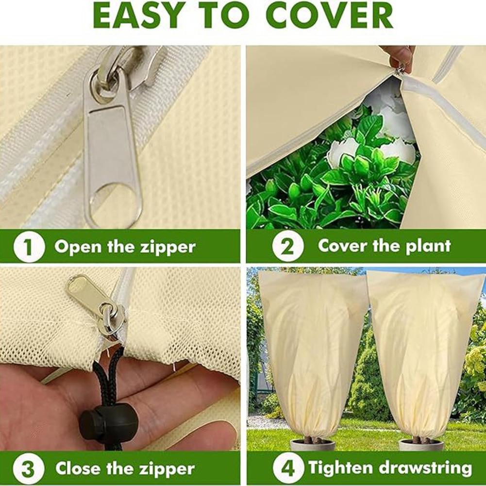 Winter Plant Cover Plant Protector Bag with Drawstring and Zipper Cold Protection Cover Reusable Frost Blankets for Trees Shrubs