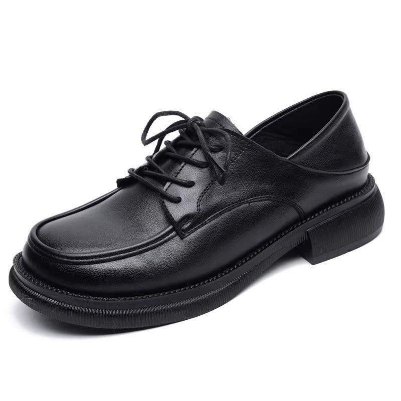 Leather Small Leather Shoes Women's Spring and Autumn New Round Head Lace-up Single Shoes Two Shoes