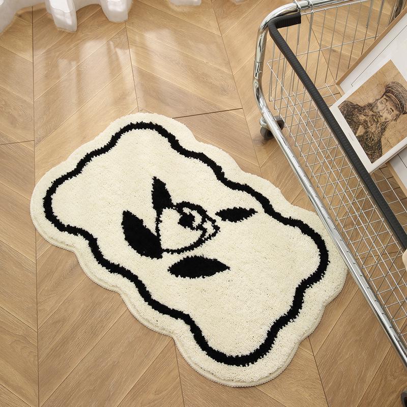 Patchwork Non-slip Bathroom Door Mat with Floral Design