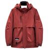 Men's Hooded Windbreaker Jacket In Black and Burgundy Large Size