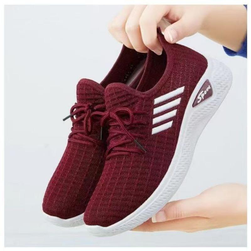 

Knit Sneakers Lace-up Breathable Lightweight Casual Sports Shoes with White Stripes Women Shoes 40 червоний