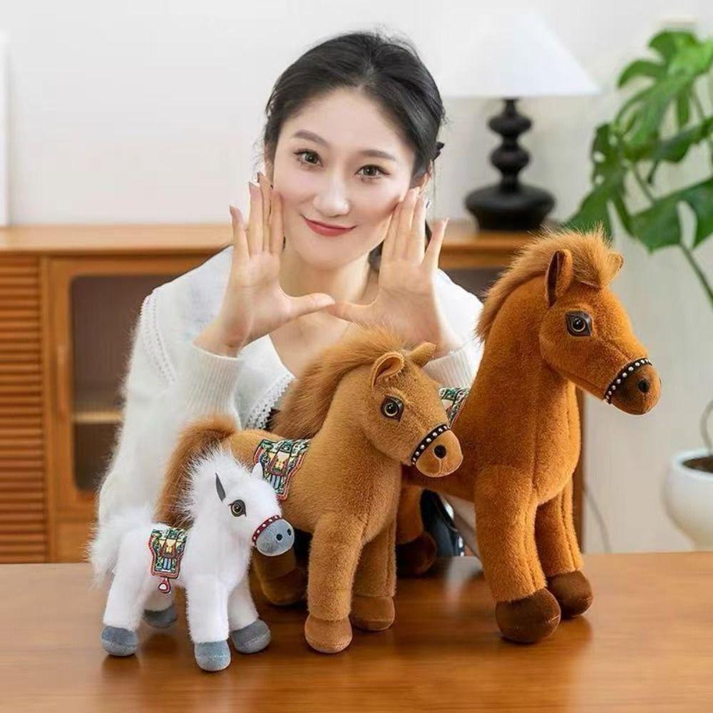 Saddle Standing Foal Plush Doll Simulation Cartoon Horse Stuffed Toy Room Decoration
