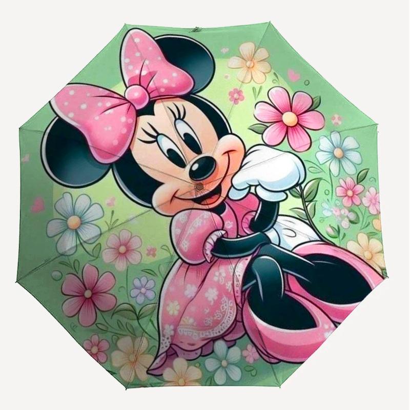 1PC Minnie Mouse flowers Automatic Open/Close Umbrella with Windproof, 8-Rib Sturdy Canopy, Durable Ribs, Fashionable Design, Outdoor Accessory, Fun P