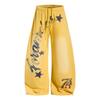 OREETA Unisex Vintage Letter Print Cargo Pants High Waist Loose Fit Wide Leg Casual Trousers