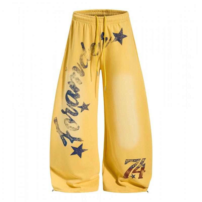 OREETA Unisex Vintage Letter Print Cargo Pants High Waist Loose Fit Wide Leg Casual Trousers