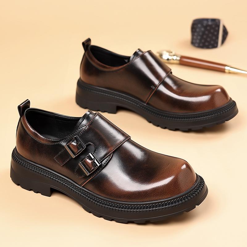 Fashion British Cowhide Platform Metal Buckle Leather Shoes for Men Designer Soft-soled Men's Wedding Shoes Fashion Business Shoe Male