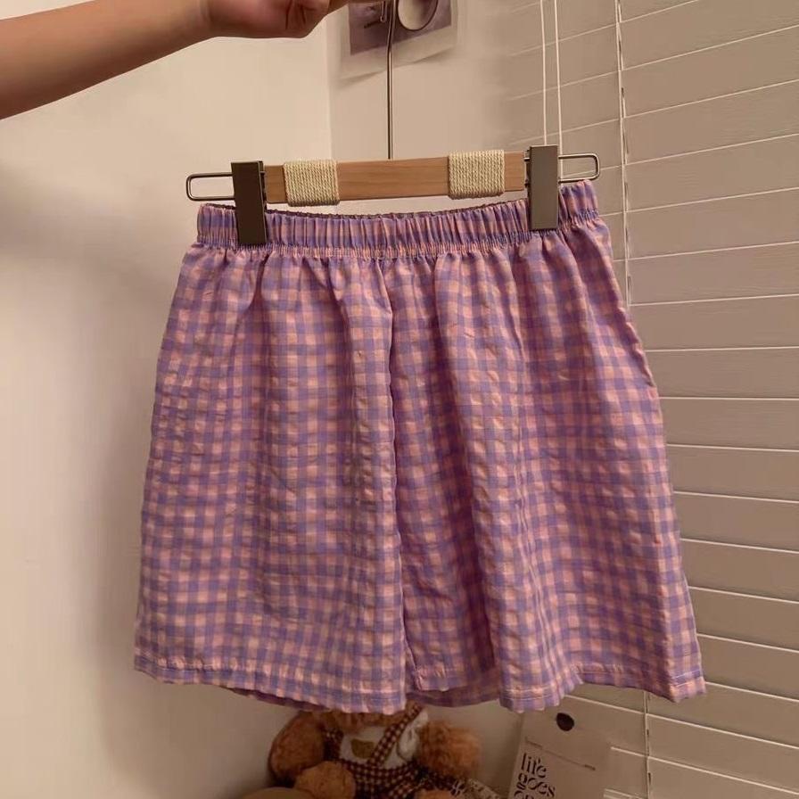 Summer Shorts Pajamas Cotton Women Shorts Women's Bottoms Soft Pants Plaid Print Loose Pants Womens Pajama Pant