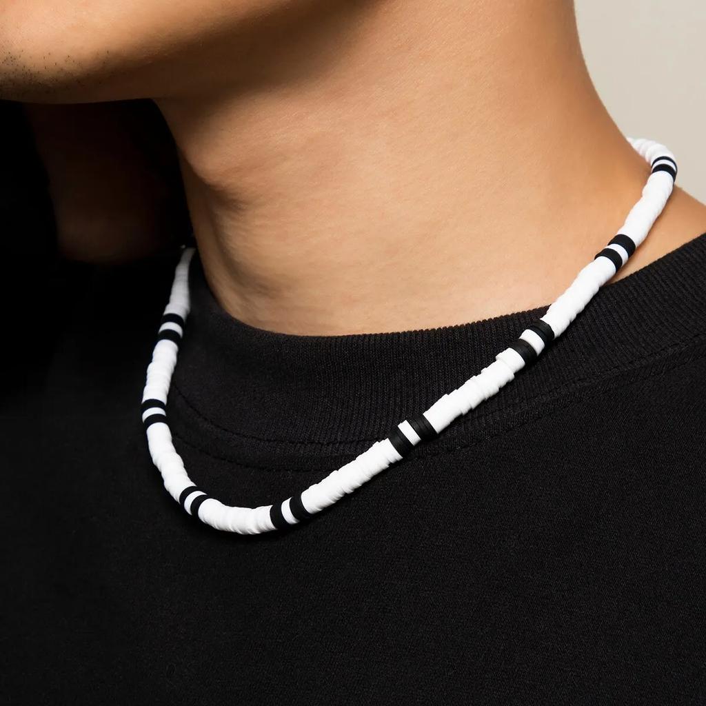 Boho Jednoduchý polymerový černobílý choker náhrdelník pro ženy Muži Letní Vintage Krátký řetízek na klíční kost Party Šperky Dárek