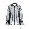 1116 camisa de organza blanca de verano para mujer, prenda exterior de alta gama con perspectiva media y larga, camisa de mujer, ropa elegante para mujer