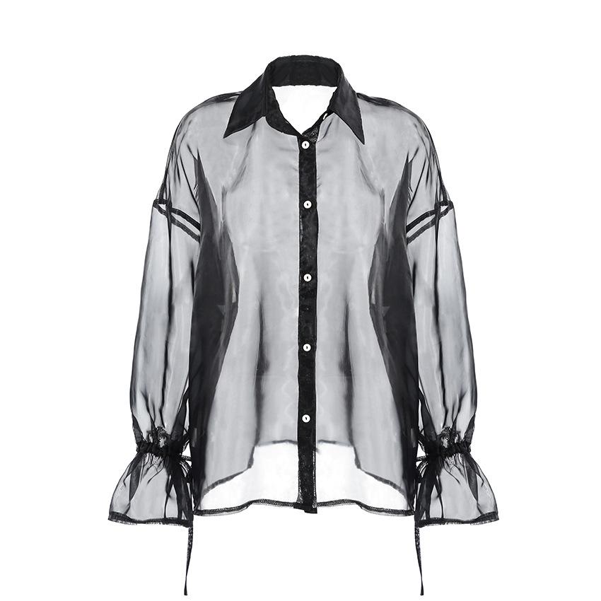 1116 camisa de organza blanca de verano para mujer, prenda exterior de alta gama con perspectiva media y larga, camisa de mujer, ropa elegante para mujer