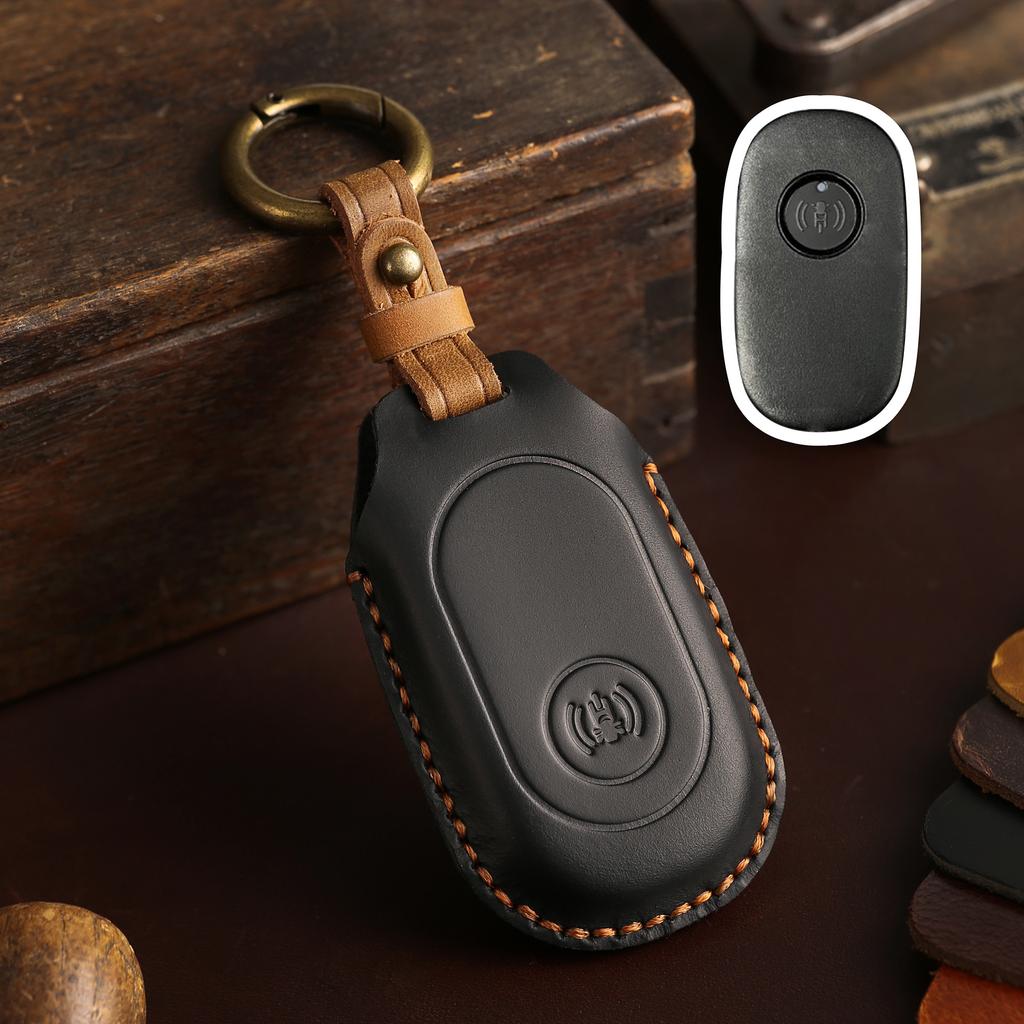 Leather key cover is suitable for Sanyang SYM motorcycle remote control key protection bag, genuine leather is purely handmade and retro.